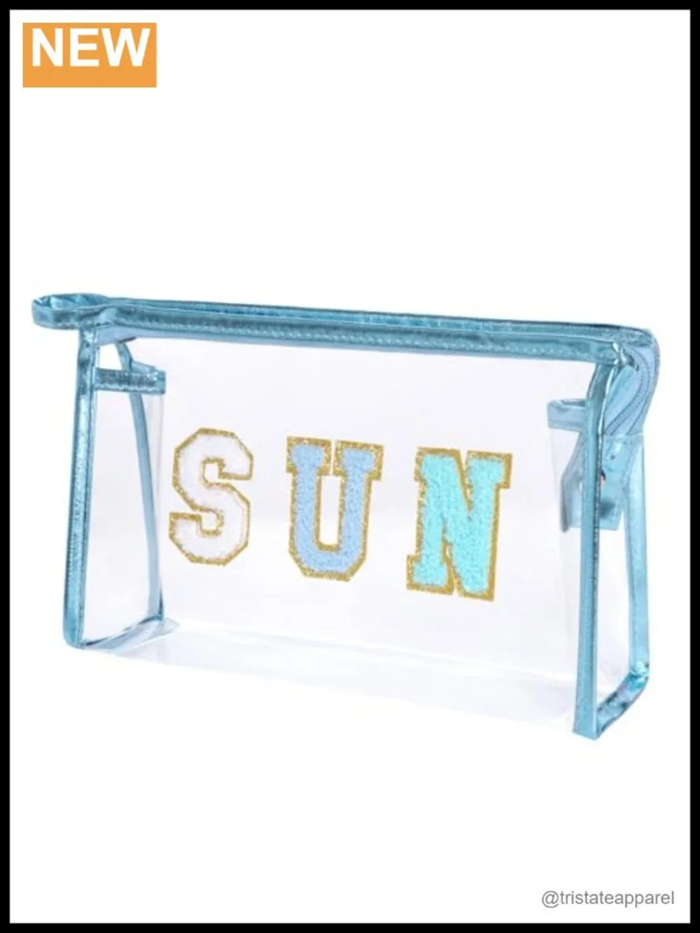 Clear Preppy Patch Makeup Bag with Chenille Letters Travel Cosmetic Pouch